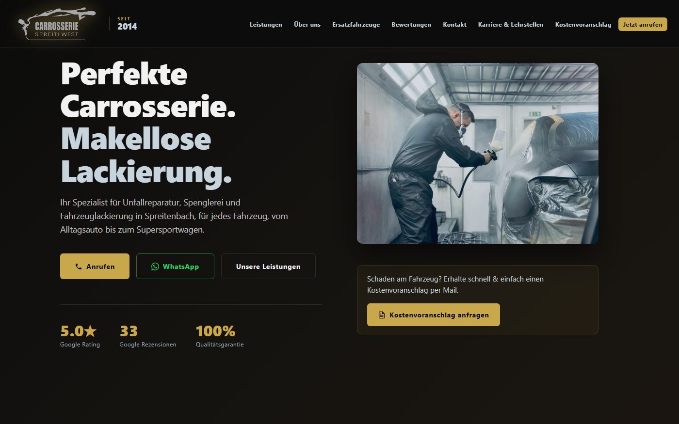 Startseite der Website von Carrosserie Spreiti West