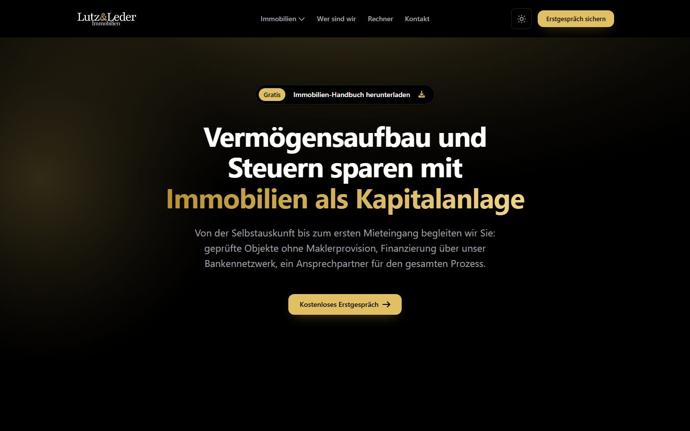 Startseite der Website von Lutz & Leder Immobilien